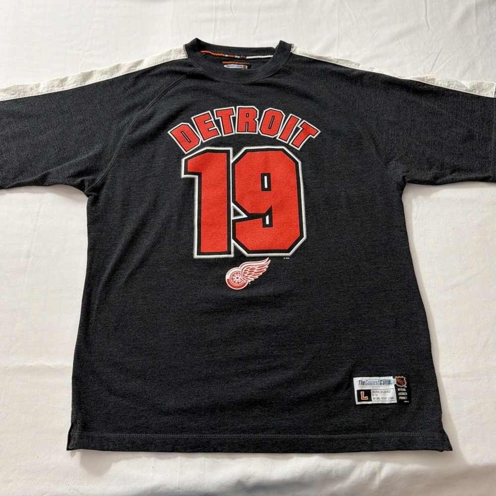 NHL Detroit Red Wings Steve Yzerman 19 Shirt Mens L Grey The Coolest Game Raglan